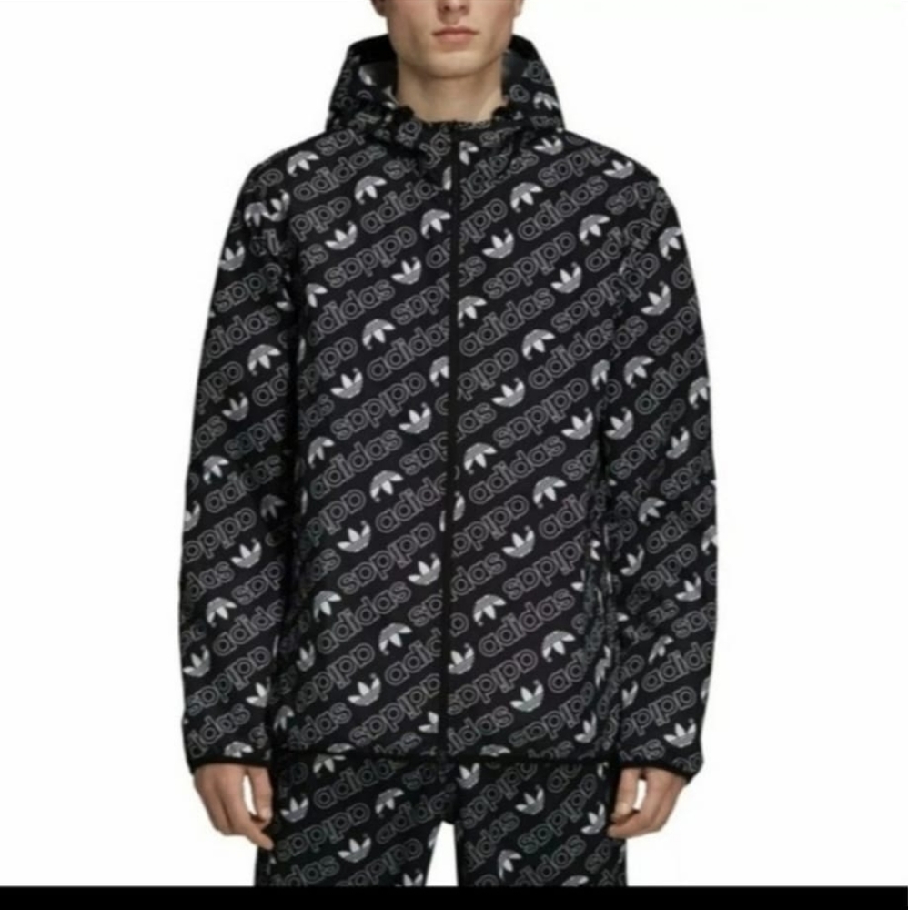 Adidas Original Mens Monogram Tracktop Windbreaker Jacket Blue Size Midium